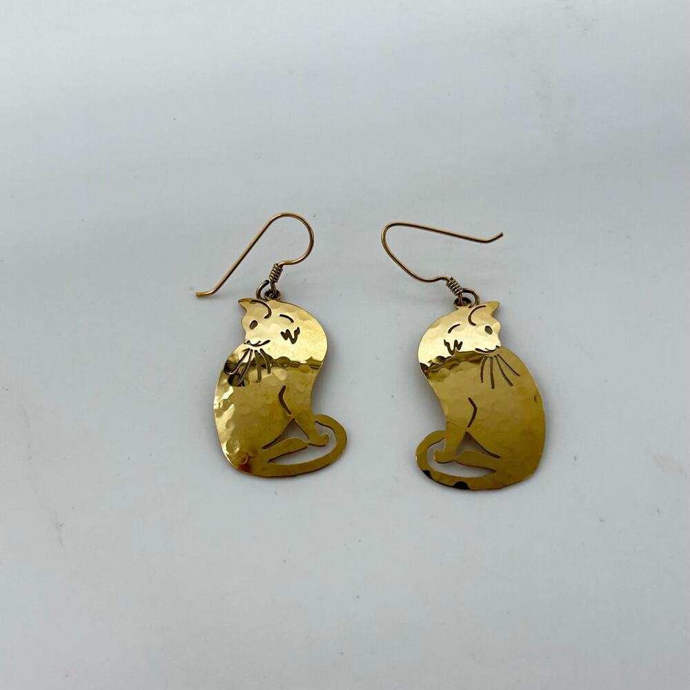 Wild Bryde Cat Earrings Gold Tone Boho Figural Dangle Animal Jewelry Kitten - Picture 4 of 6